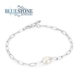 Sterling Silver Link Bracelet w/ One Freshswater Pearl- 7"
